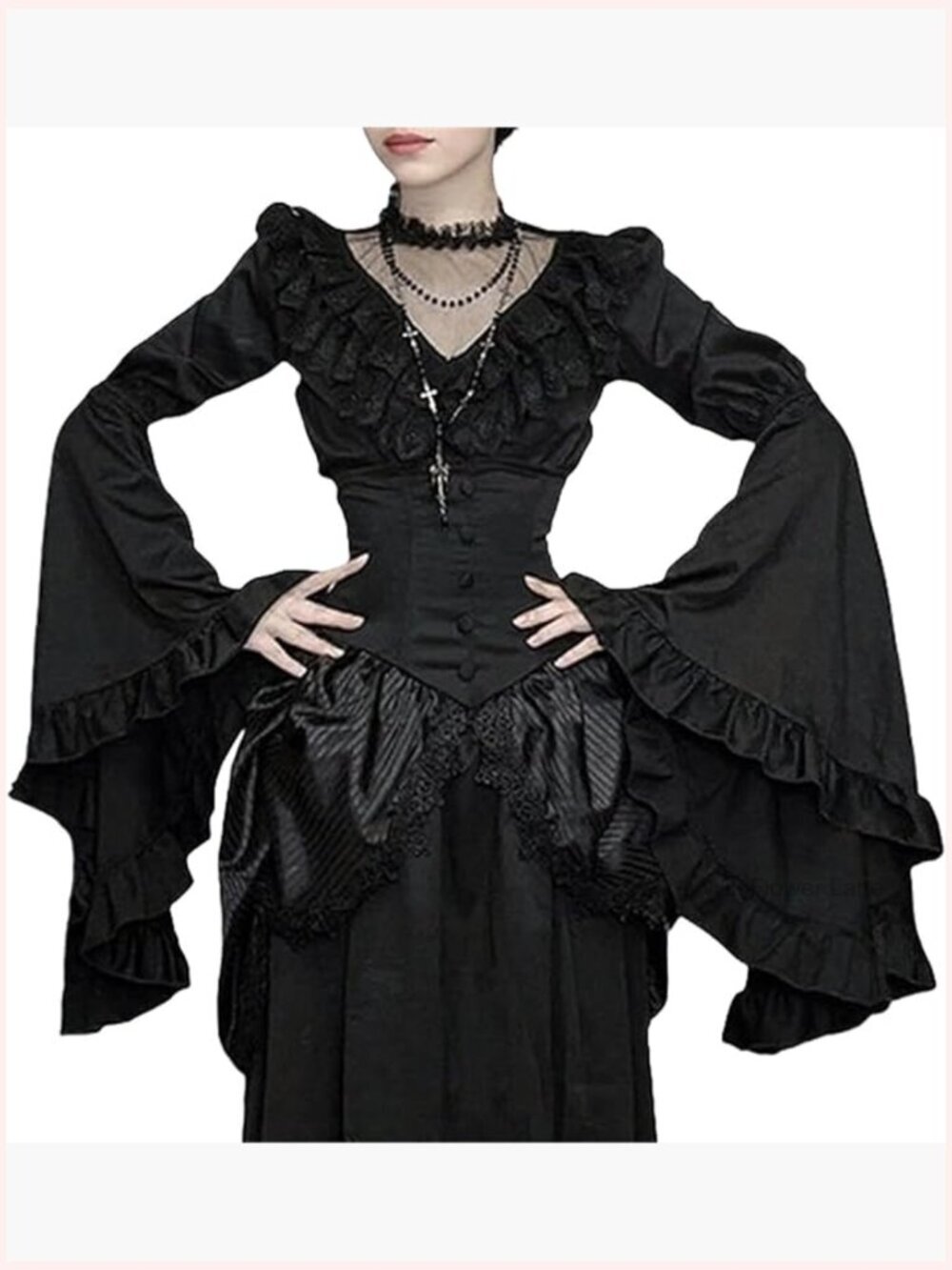 Sheer Bell Sleeve Vintage Emo T-Shirt Goth Lace Tee Going Out Dance